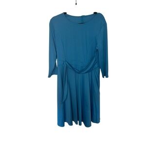 FENTAR Womens XL Teal Blue Midi Dress 3/4 Sleeve Tie‎ Waist Career Casual NWT